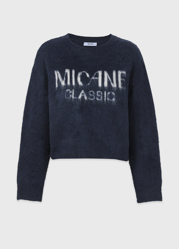 Balmy Logo Round-neck Hair Knit Light gray