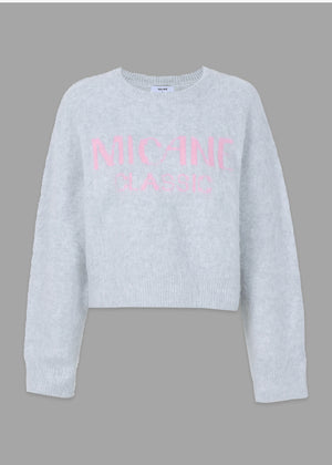 Balmy Logo Round-neck Hair Knit Light gray