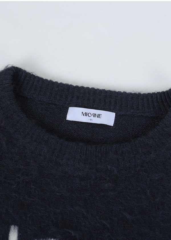 Balmy Logo Round-neck Hair Knit Navy