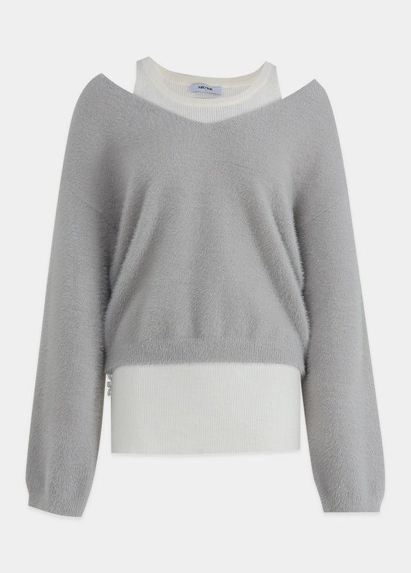 Belita Hairy Knit-Wool Sleeveless Setup