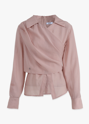 Billowy Flat-Collar Wrap Blouse