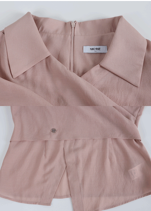 Billowy Flat-Collar Wrap Blouse