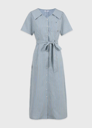 Bubbly Stripe Open Collar Long Dress