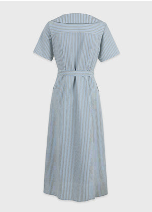 Bubbly Stripe Open Collar Long Dress