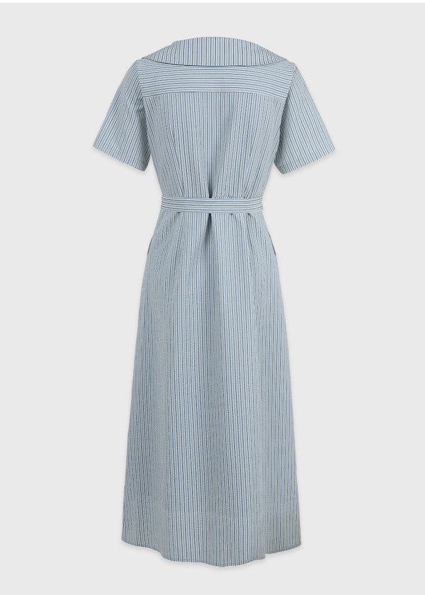 Bubbly Stripe Open Collar Long Dress
