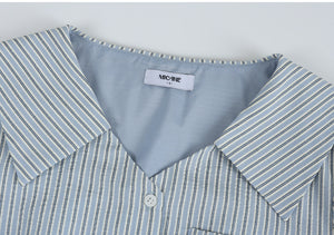 Bubbly Stripe Open Collar Long Dress