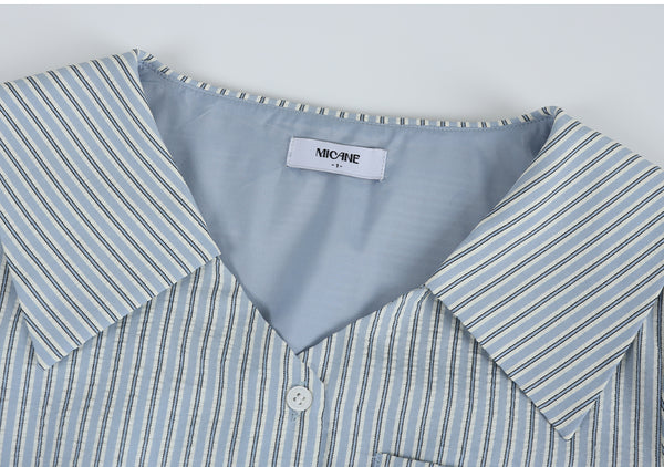 Bubbly Stripe Open Collar Long Dress