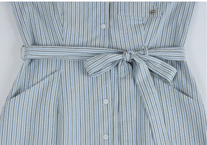 Bubbly Stripe Open Collar Long Dress