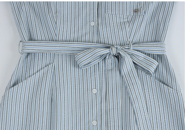 Bubbly Stripe Open Collar Long Dress