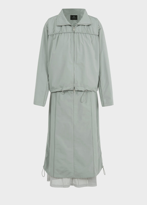 Crease Piping Shirring Long Skirt