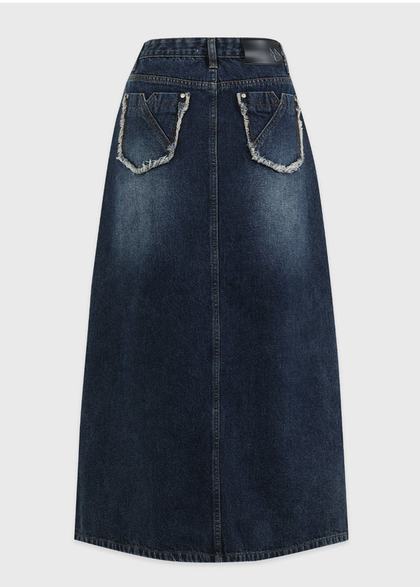 Finly Fringe Denim Long Skirt