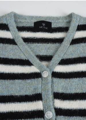 Kaia Stripe Hairy Wool Cardigan
