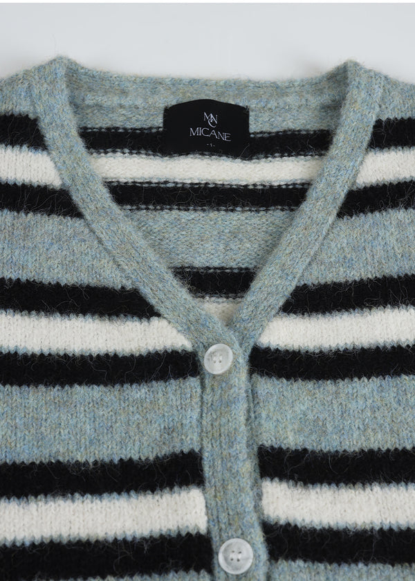 Kaia Stripe Hairy Wool Cardigan