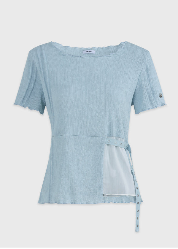 Ripple Crinkle-Chiffon Mix Strap Point Tee