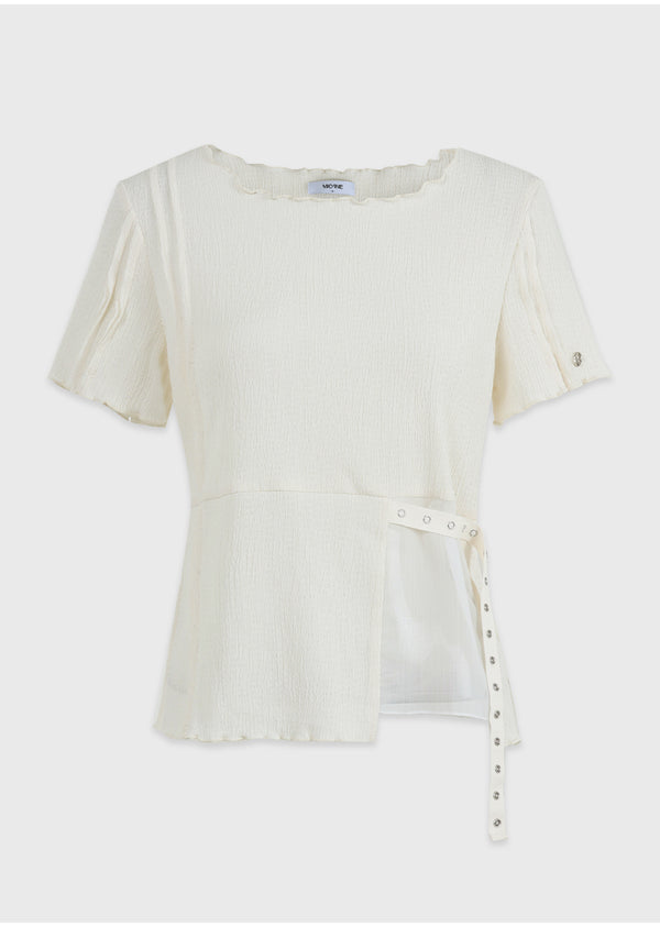 Ripple Crinkle-Chiffon Mix Strap Point Tee