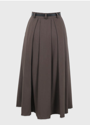 Urbane Pleats Long Skirt-Belt Set Black