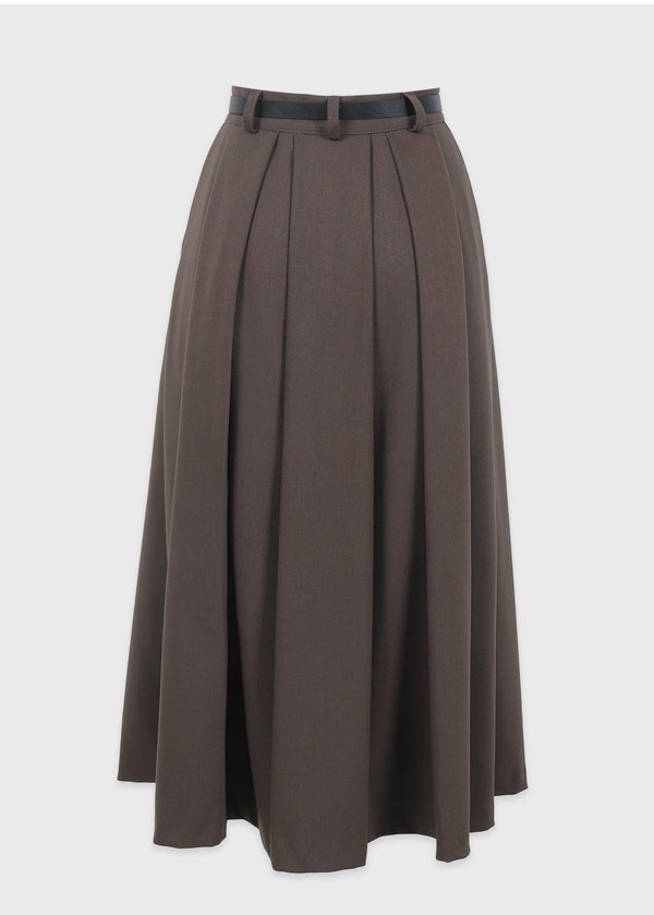 Urbane Pleats Long Skirt-Belt Set Black