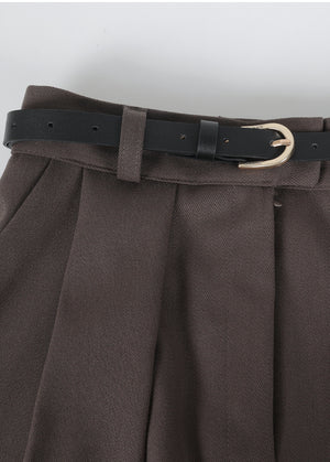 Urbane Pleats Long Skirt-Belt Set Black