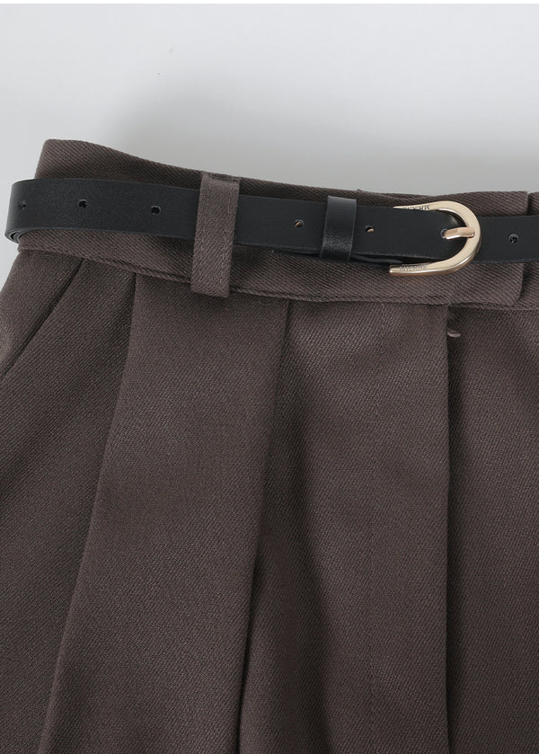Urbane Pleats Long Skirt-Belt Set Black