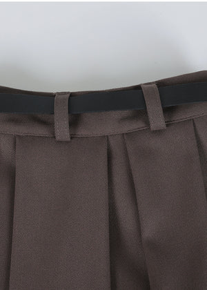 Urbane Pleats Long Skirt-Belt Set Black