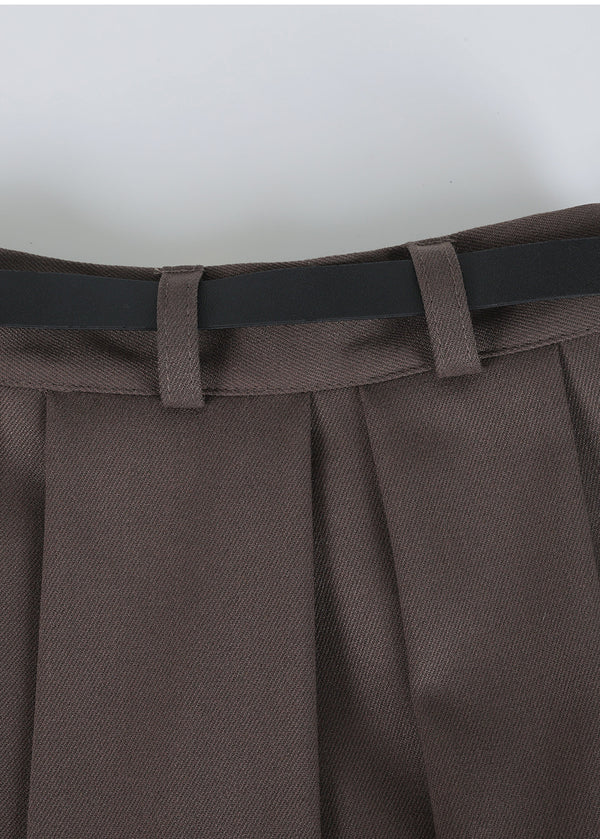 Urbane Pleats Long Skirt-Belt Set Black